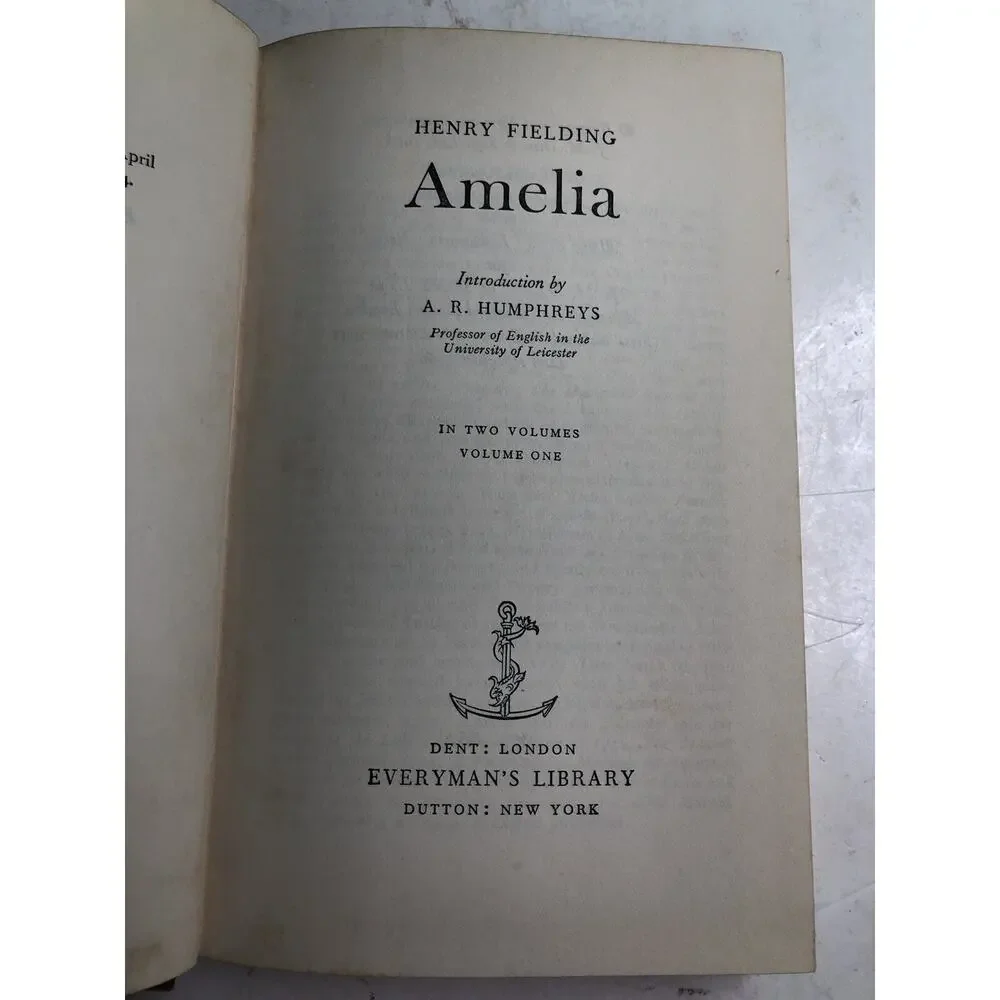 Amelia by Henry Fielding Volume 1 & 2 HC DJ 1966 Everyman's Library 852, 853